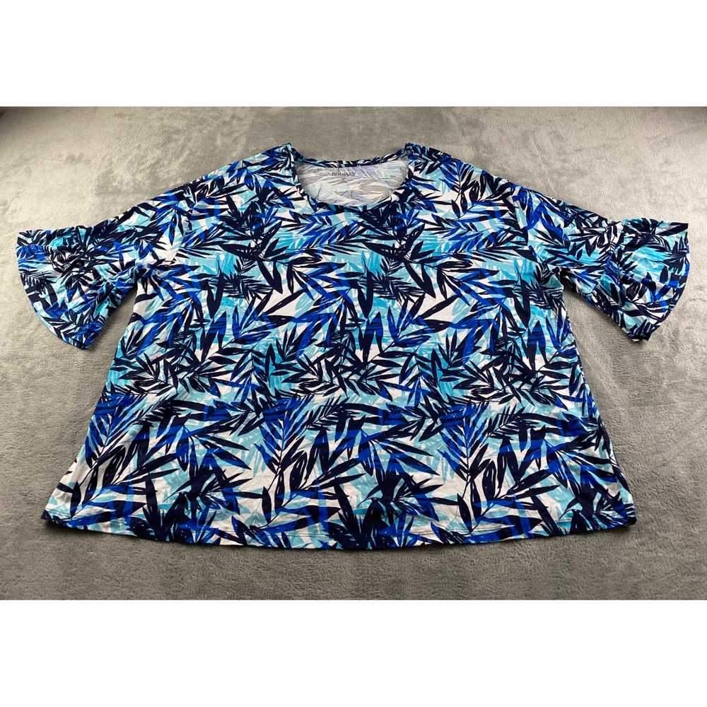 Roaman's Blue Tropical Palm Print Bell Sleeve Tunic Top Plus Size 4X 34/36